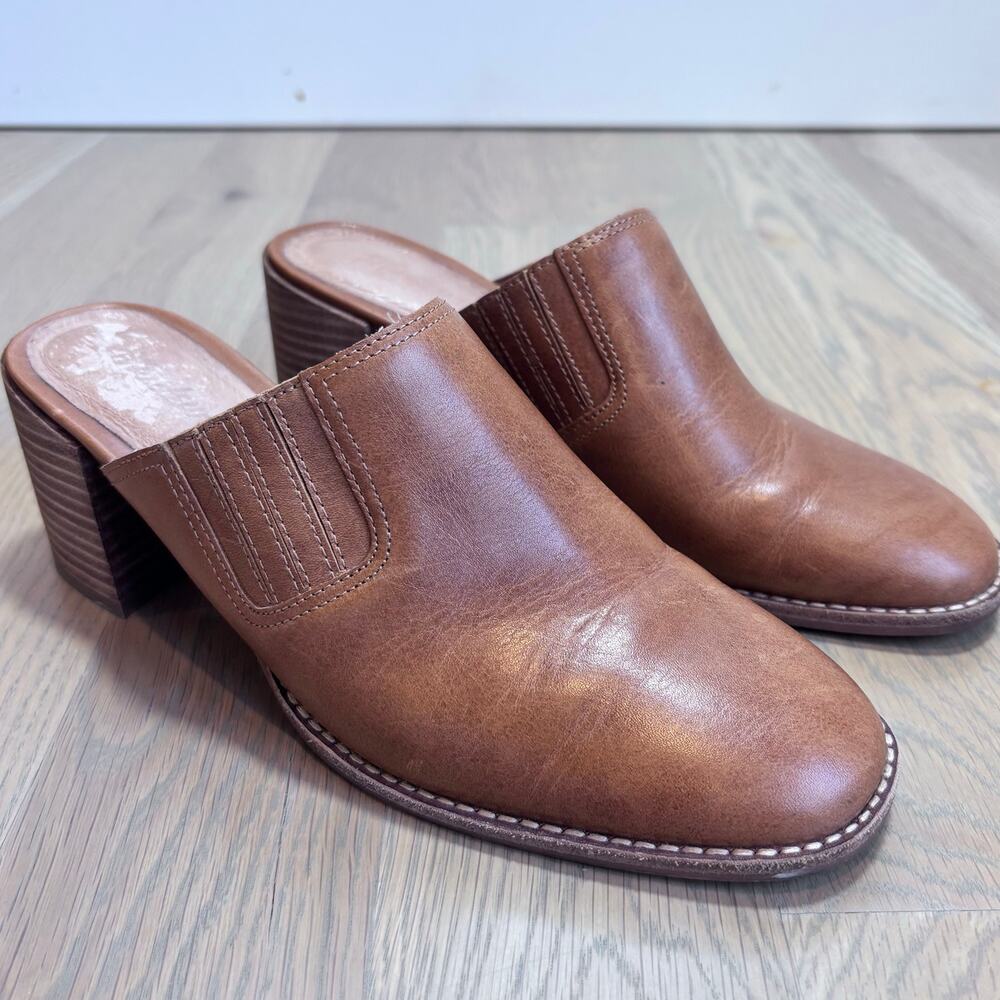 Madewell The Carey Leather Mules Slip On Block Heel Camel Brown Women Size 7.5 - Picture 2 of 10